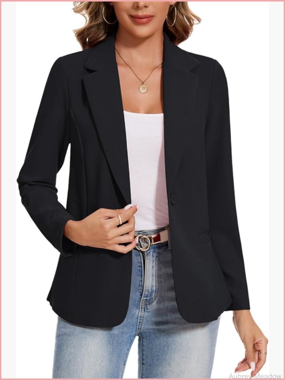 Long Sleeve Button Front Blazer Suit Jacket with Pockets